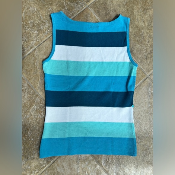 Anne Klein Collection Blue Striped Sequin Coastal Euro Summer Tank Top Small - Picture 6 of 8